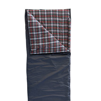 Folded bag showing soft flannel lining and draft tube