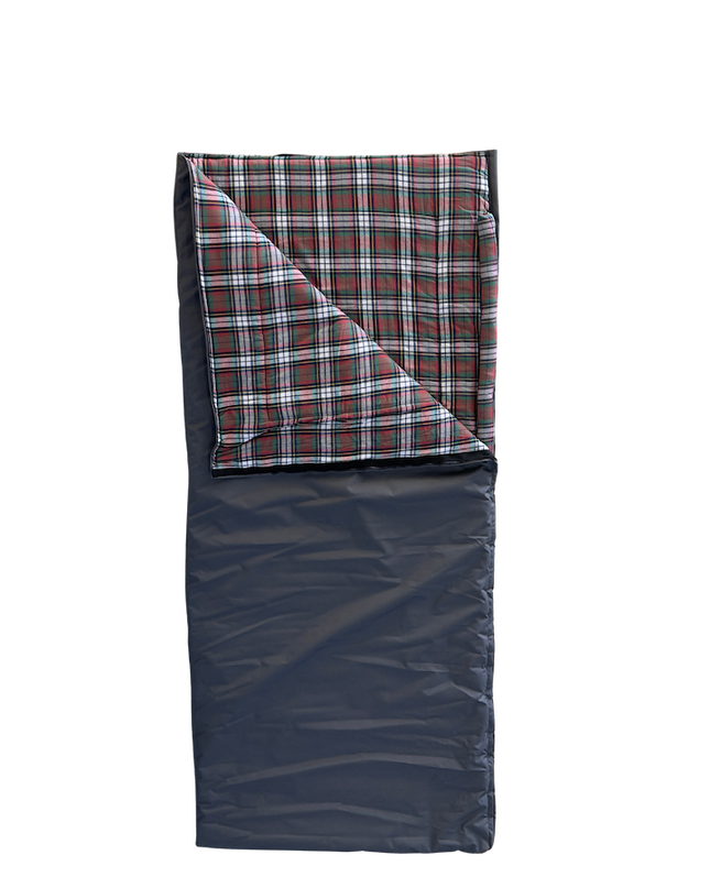 Folded bag showing soft flannel lining and draft tube